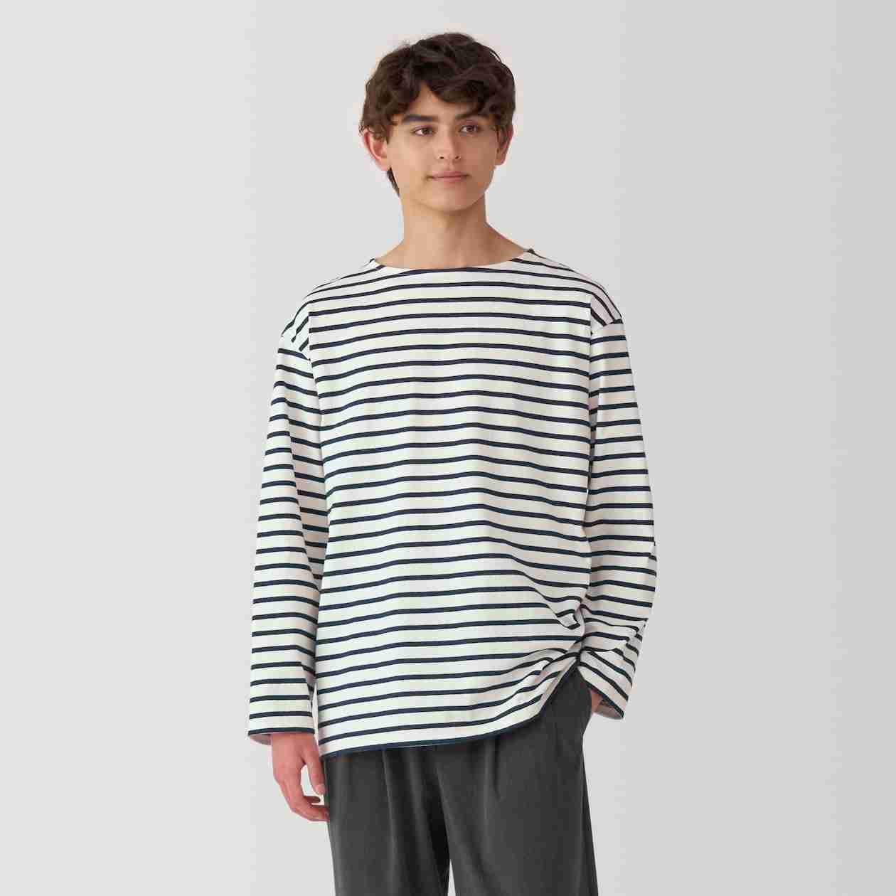 Heavy weight jersey boat neck 9/10 sleeve T-shirt