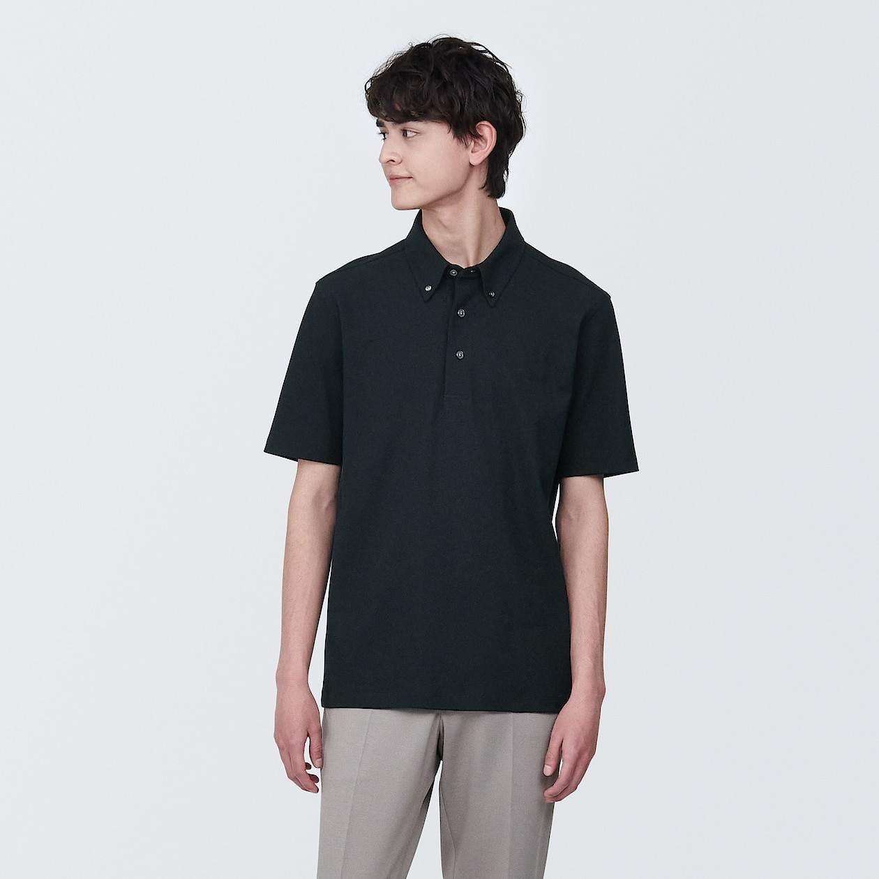 MUJI | Men's Cool touch pique button down Short Sleeve polo shirt