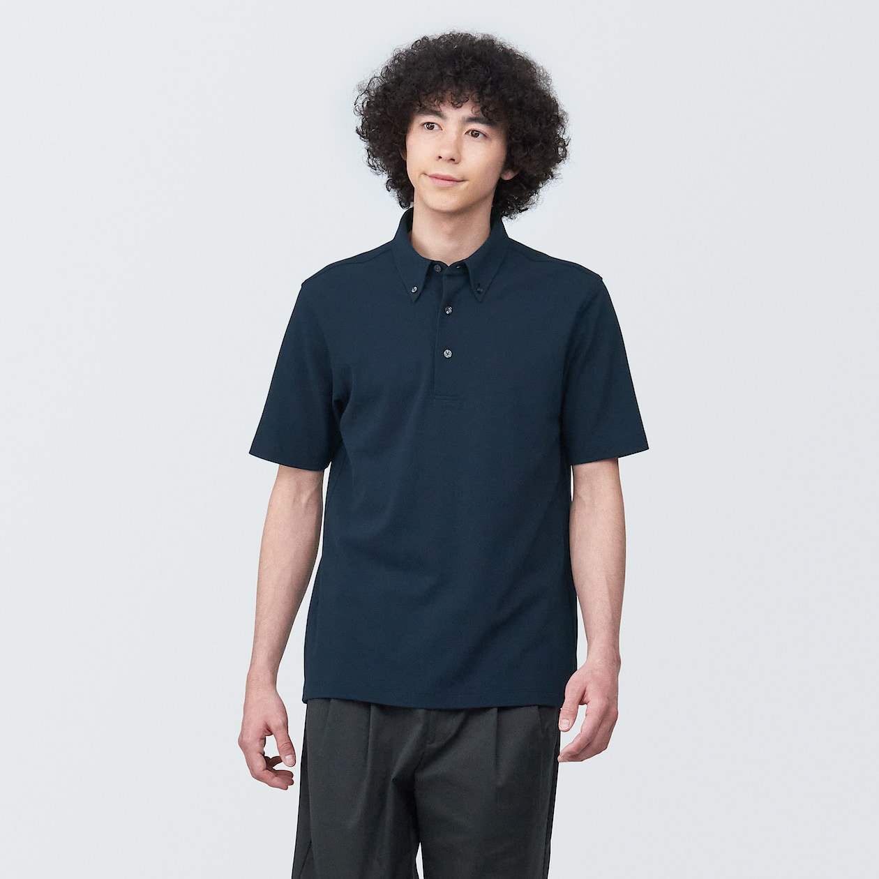 MUJI | Men's Cool touch pique button down Short Sleeve polo shirt