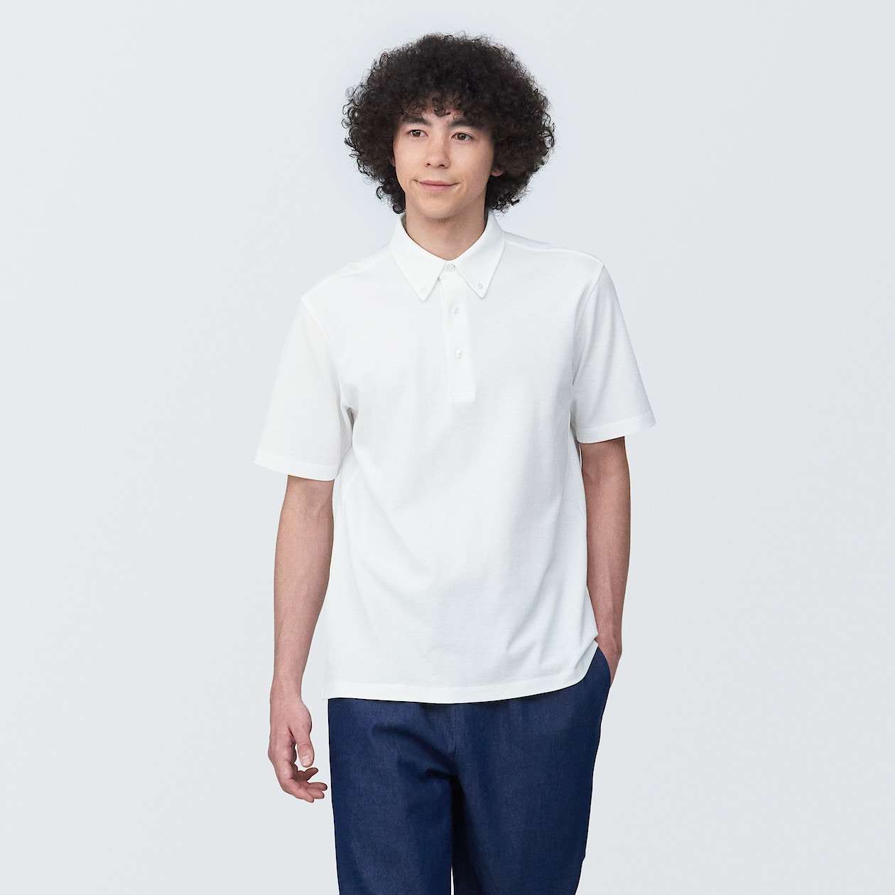 MUJI | Men's Cool touch pique button down Short Sleeve polo shirt