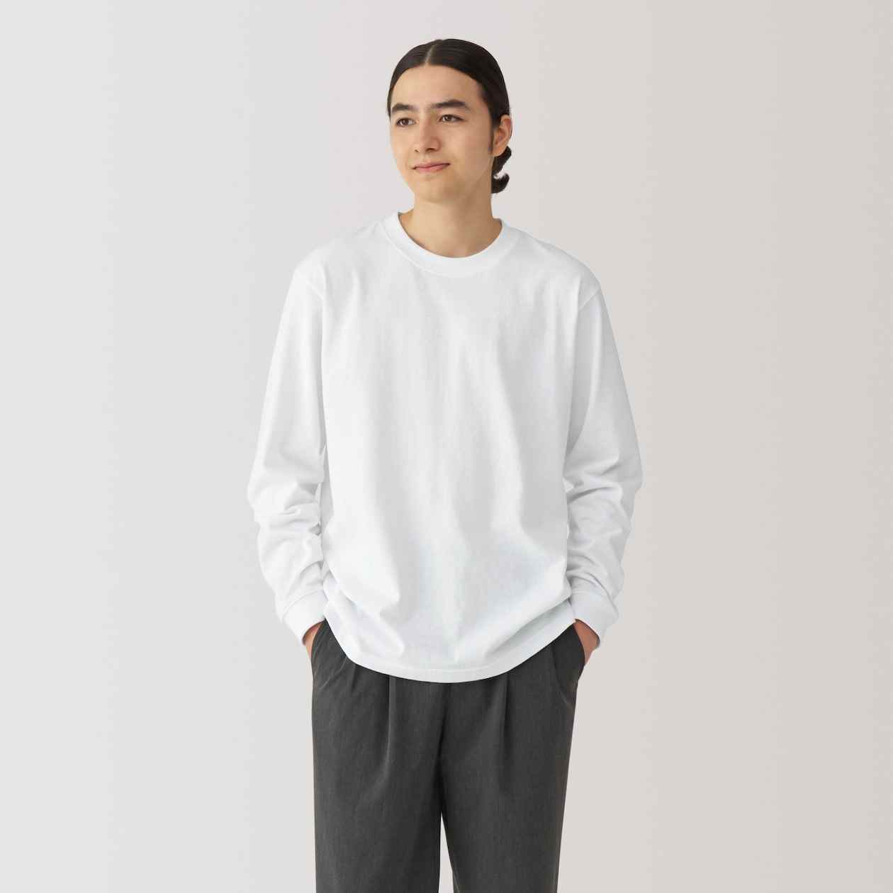 MUJI | Hashed heavy weight jersey crew neck Long Sleeve T-shirt