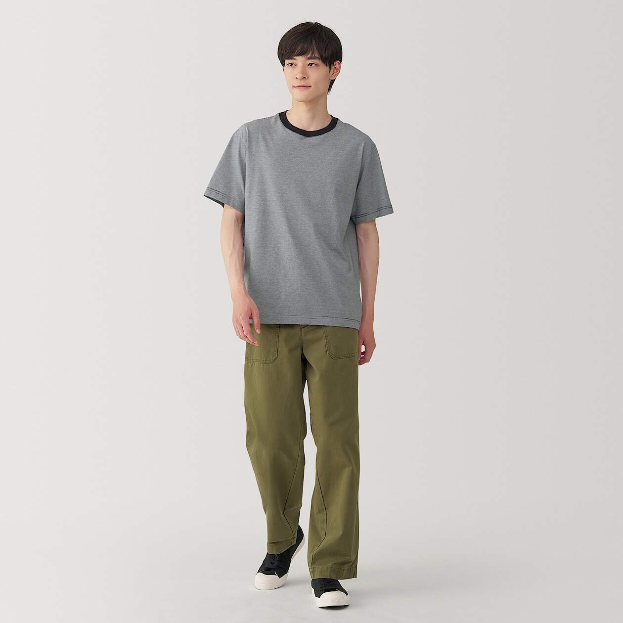 Jersey striped crew neck Short Sleeve T-shirt(OS)