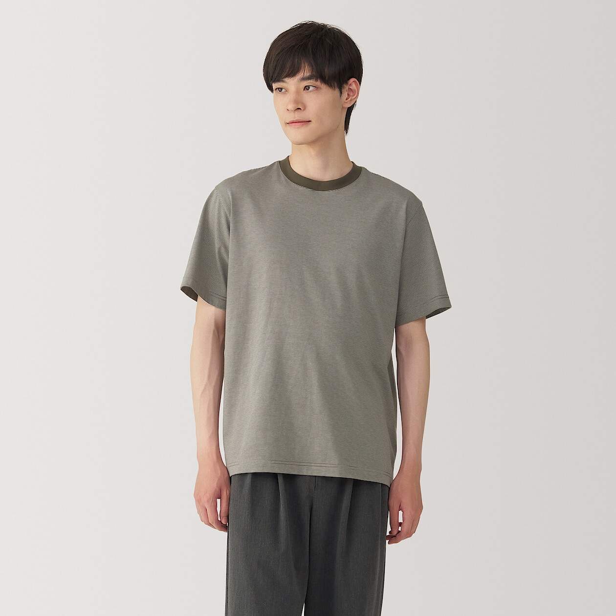 Jersey striped crew neck Short Sleeve T-shirt(OS)