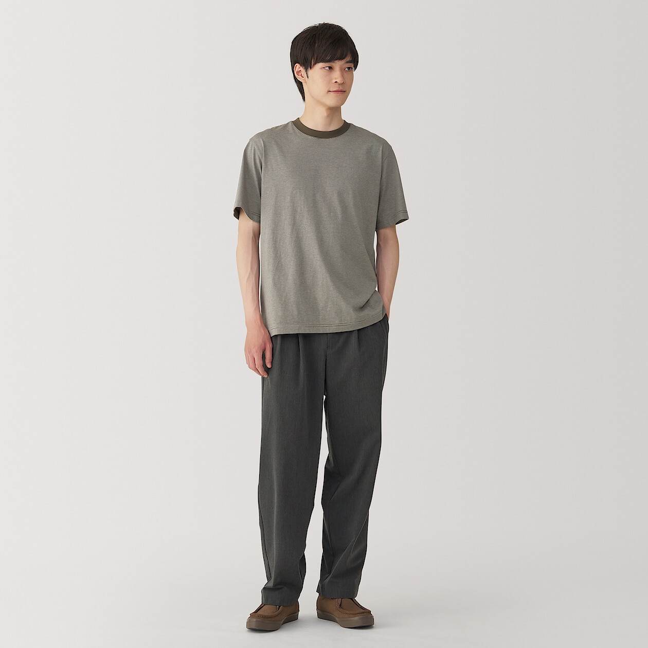 Jersey striped crew neck Short Sleeve T-shirt(OS)