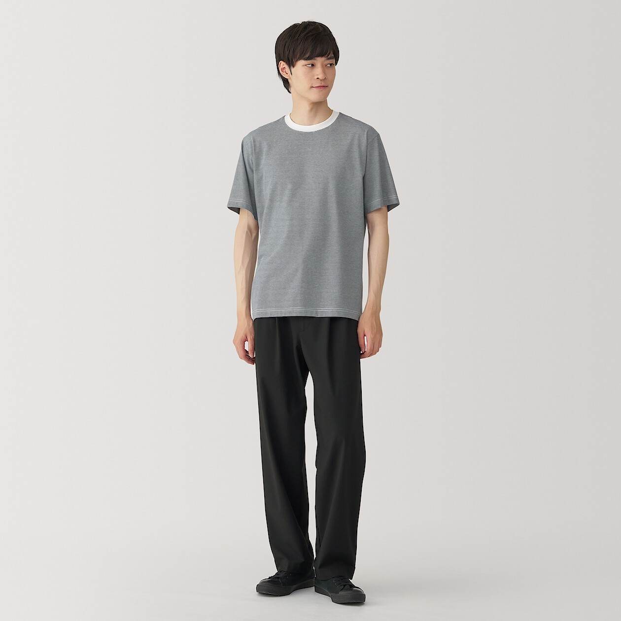 Jersey striped crew neck Short Sleeve T-shirt(OS)