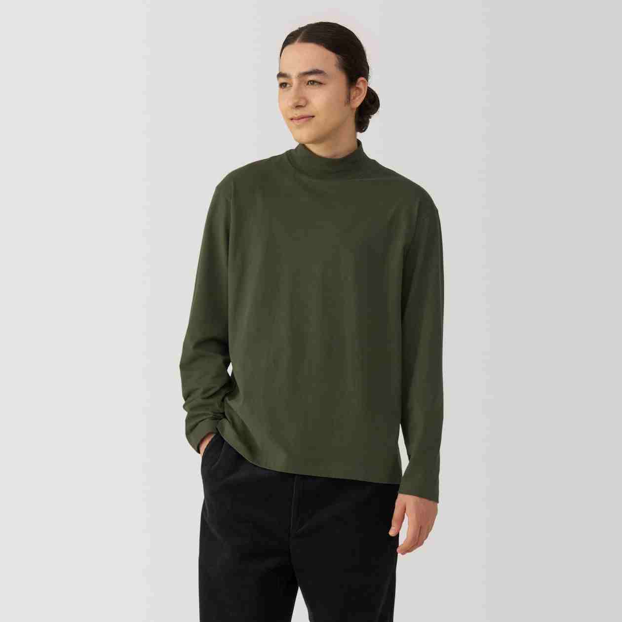 Brushed jersey high neck Long Sleeve T-shirt