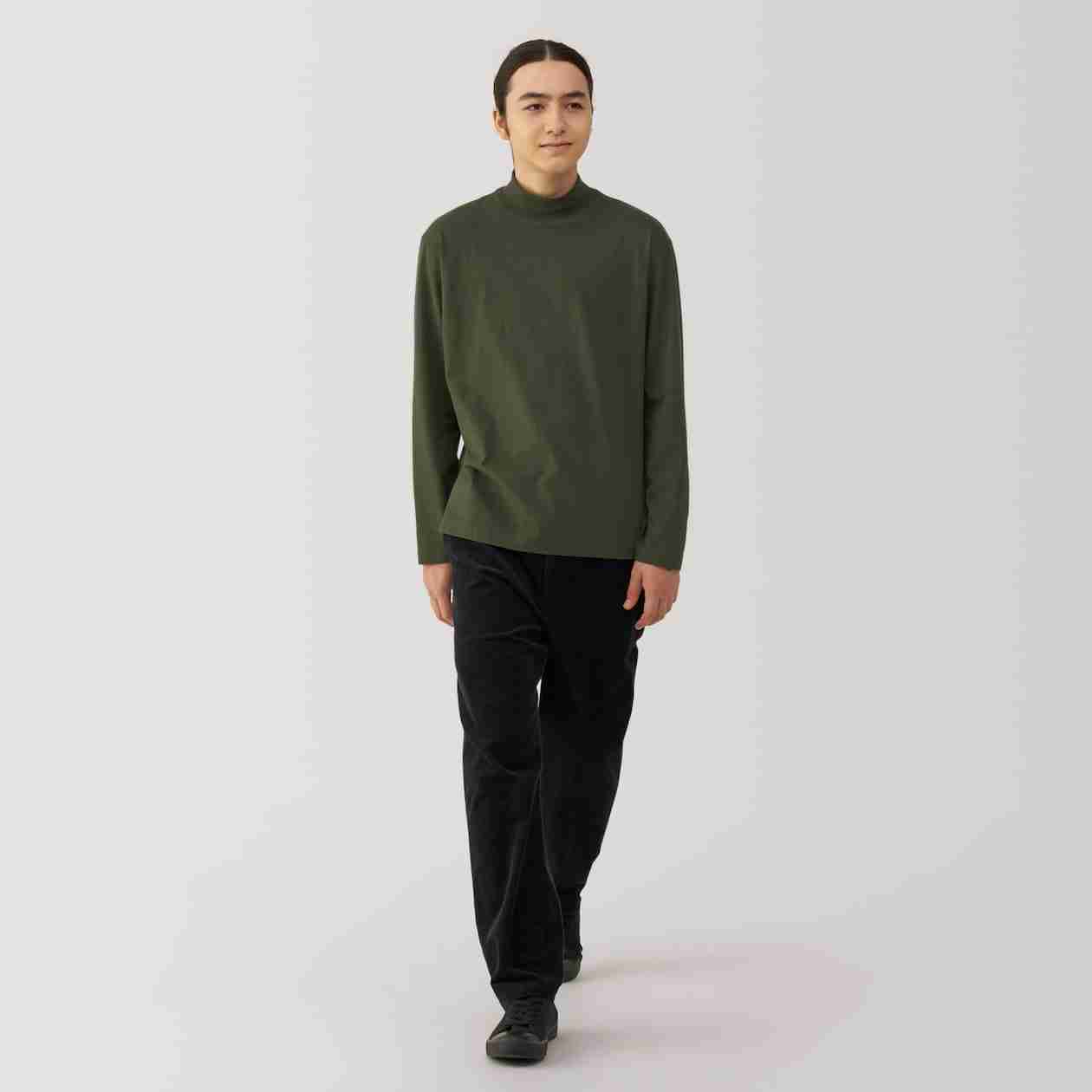 Brushed jersey high neck Long Sleeve T-shirt