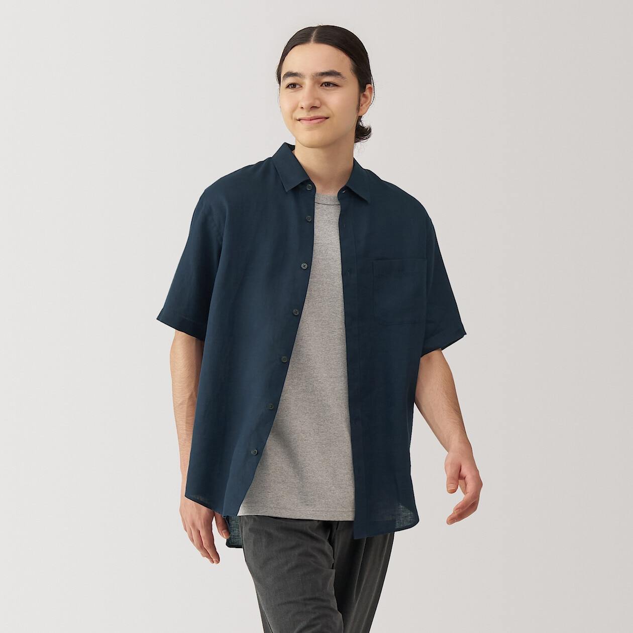 M's Linen washed S/S shirt