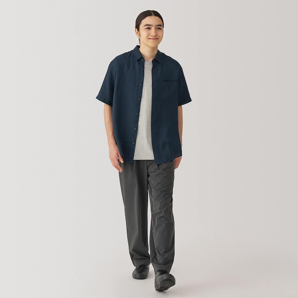 M's Linen washed S/S shirt