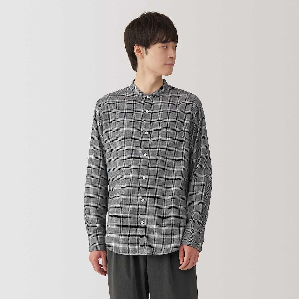 Flanne Stand collarl Long Sleeve Shirt