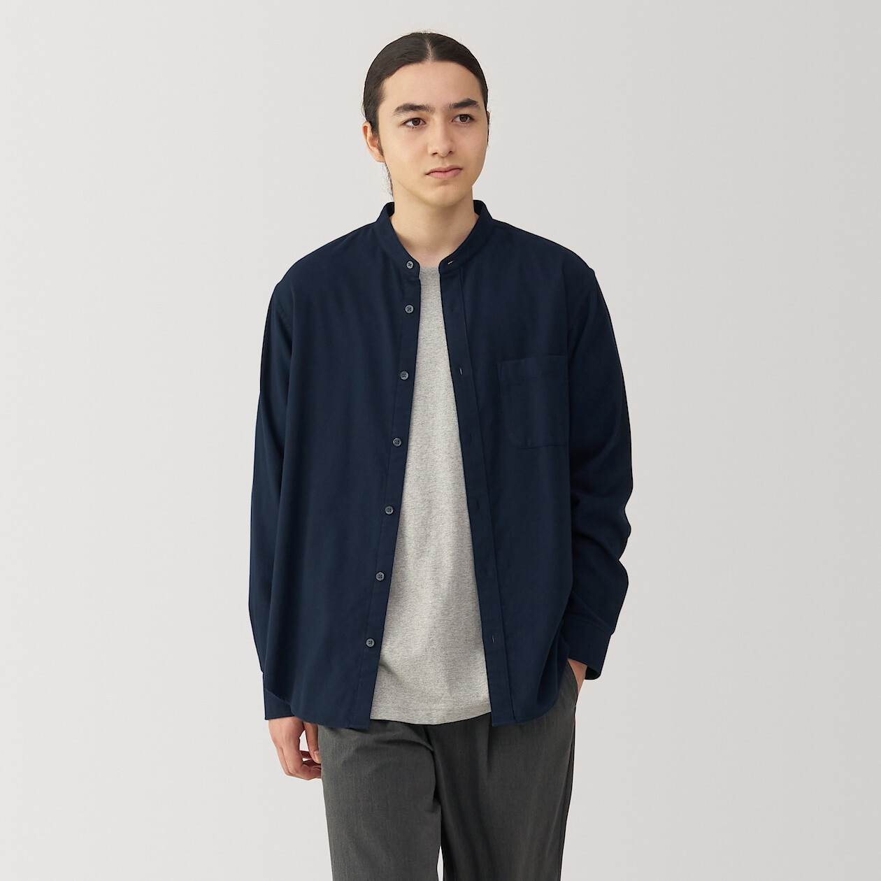 Flanne Stand collarl Long Sleeve Shirt