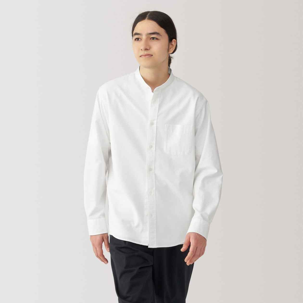 MUJI | Washed oxford stand collar Long Sleeve shirt
