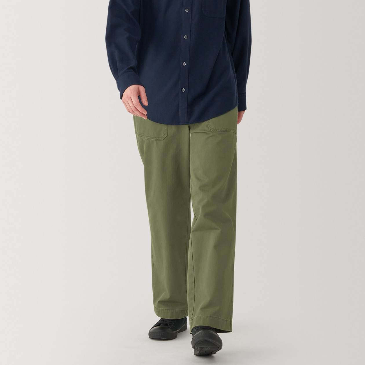 Washed herringbone baker pants