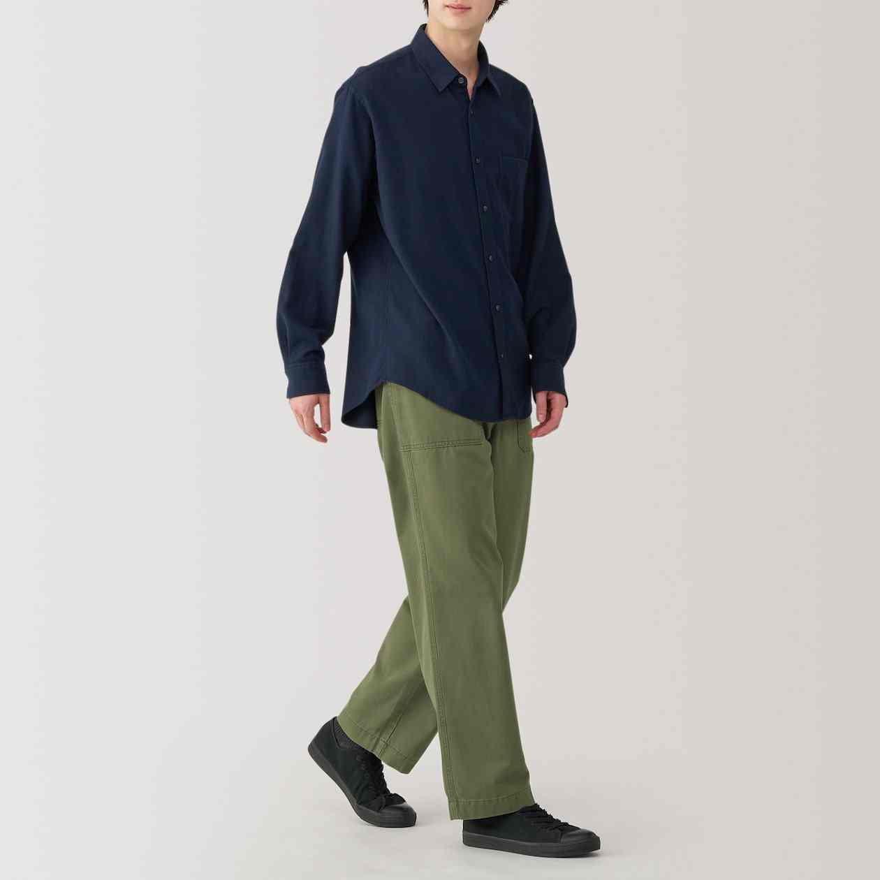 Washed herringbone baker pants