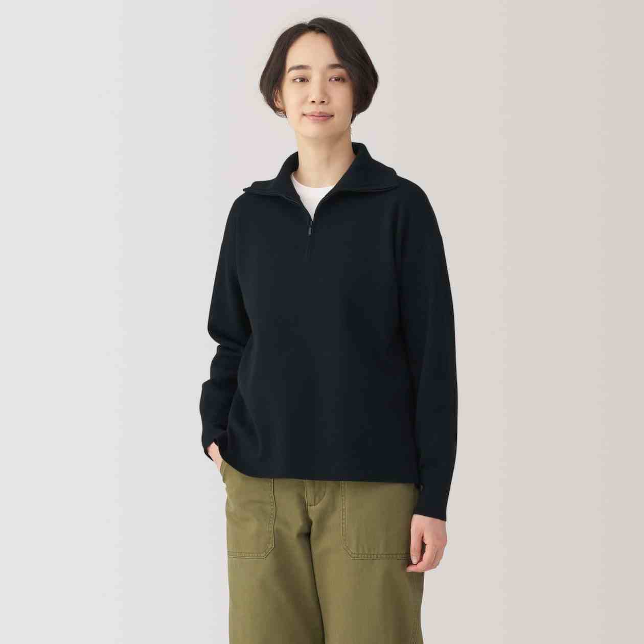 MUJI | Women's Washable milano rib Half zip Sweater