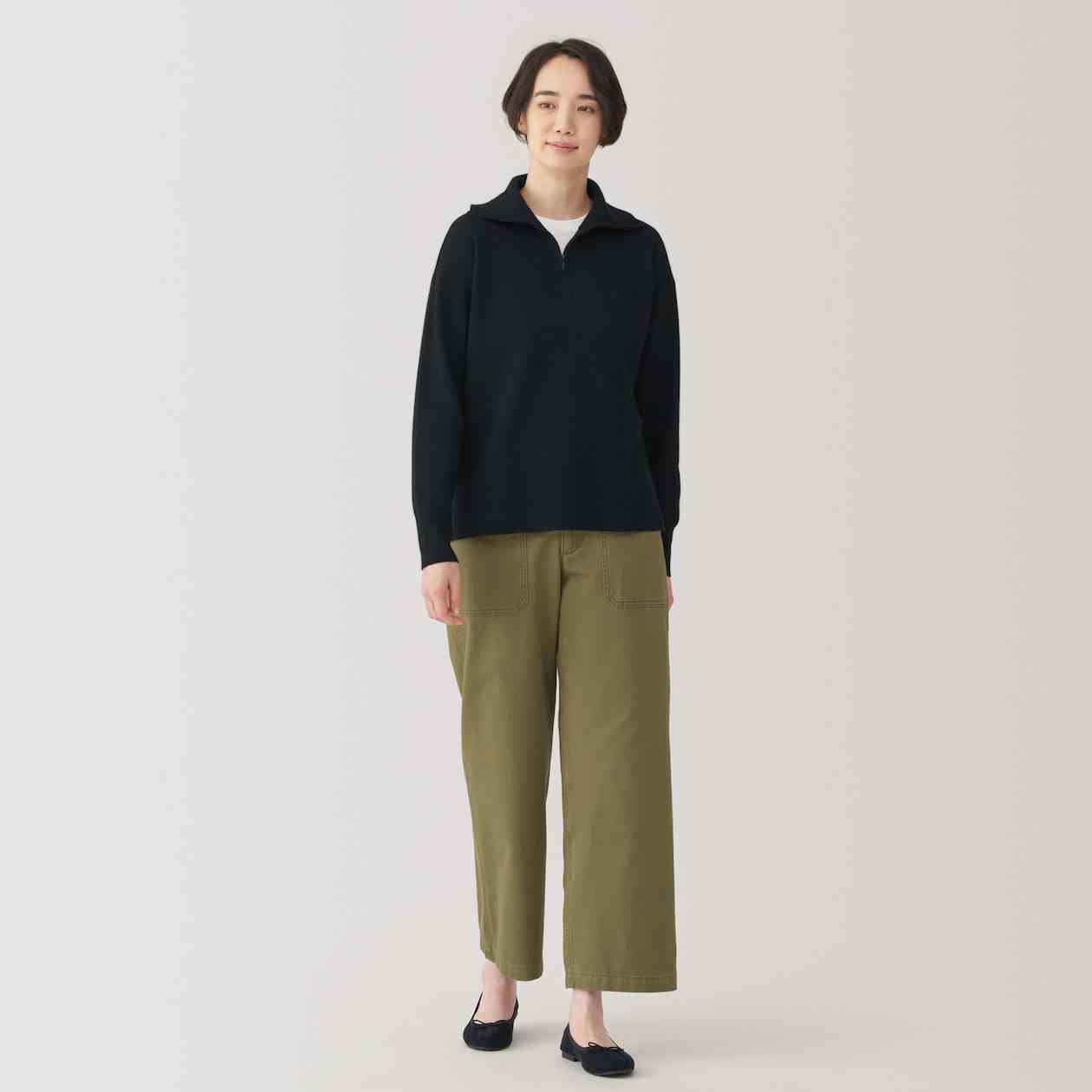 MUJI | Women's Washable milano rib Half zip Sweater