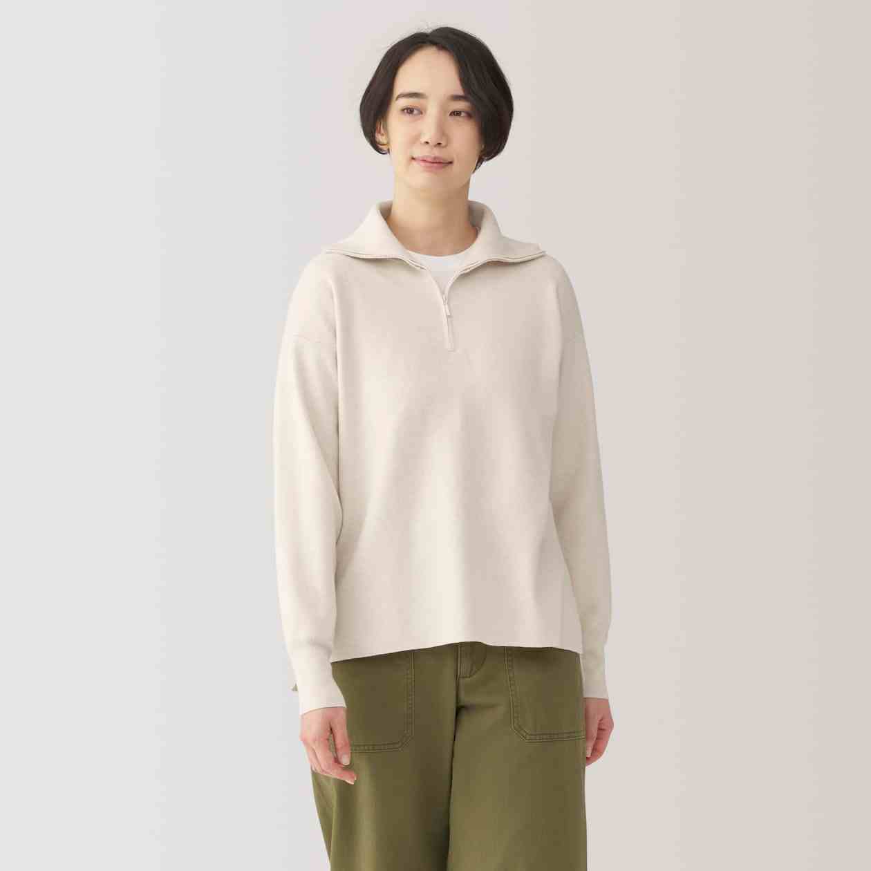 MUJI | Women's Washable milano rib Half zip Sweater