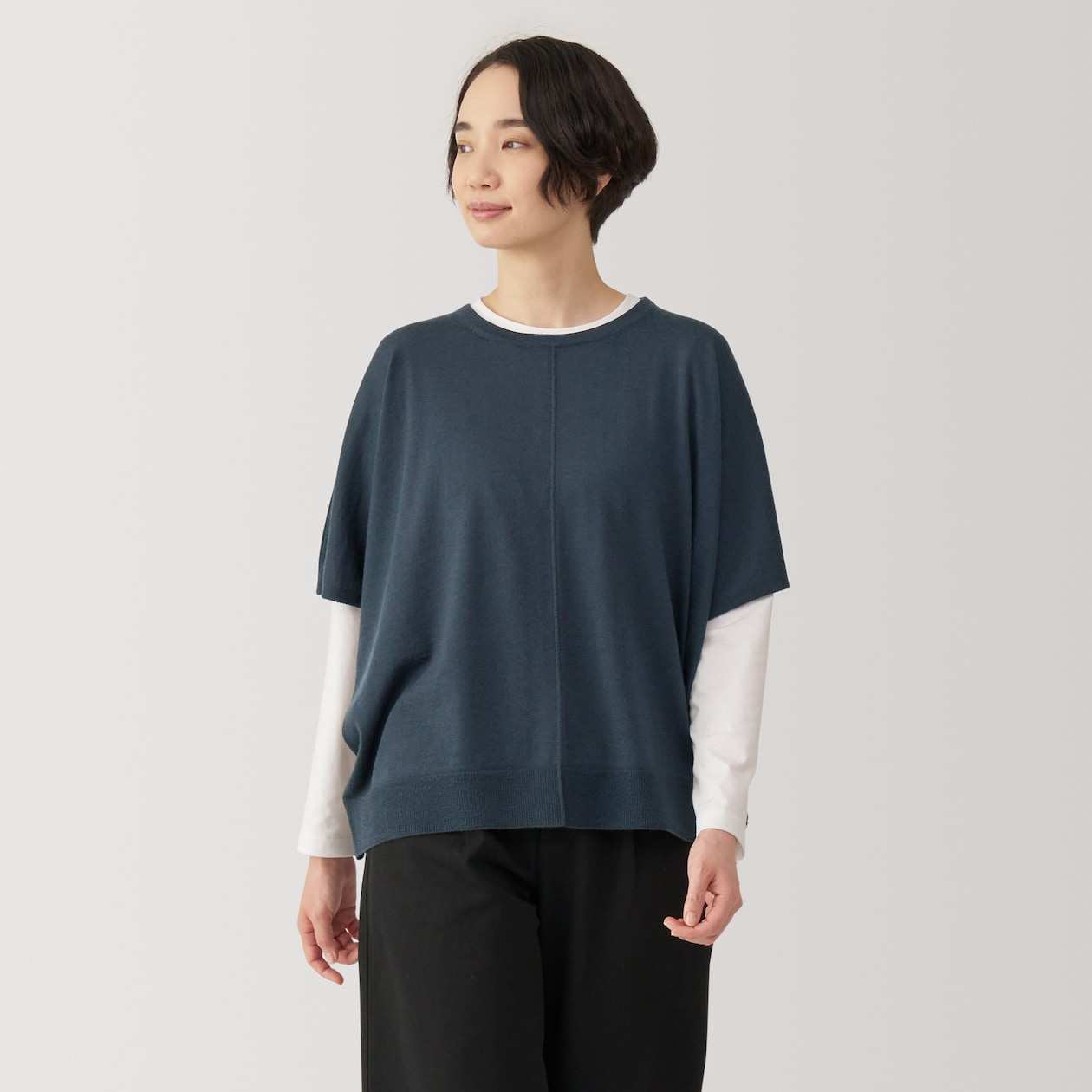 MUJI | Women's Washable high-gauge poncho sweater