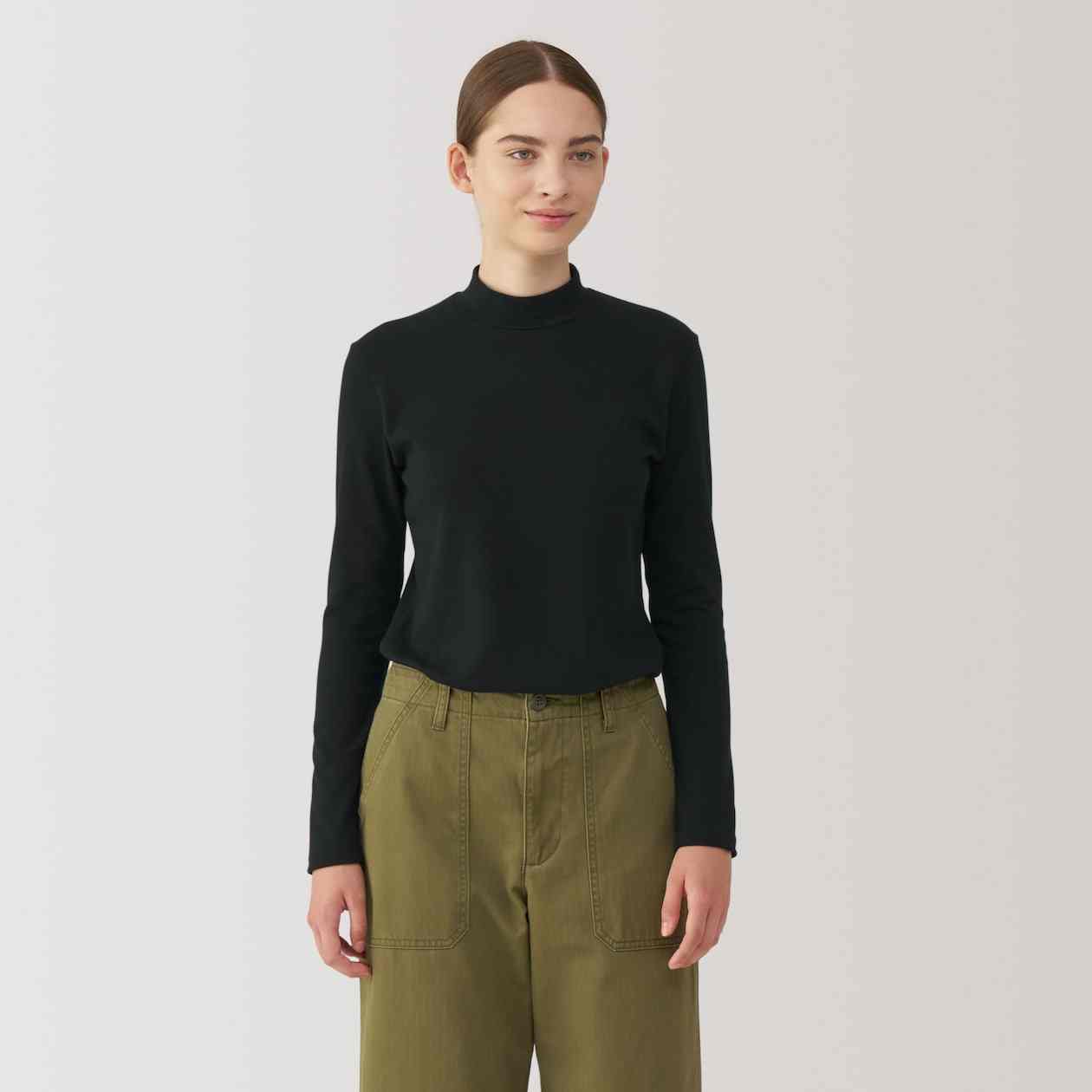 Women's Brushed ribbed High neck Long Sleeve T-shirt