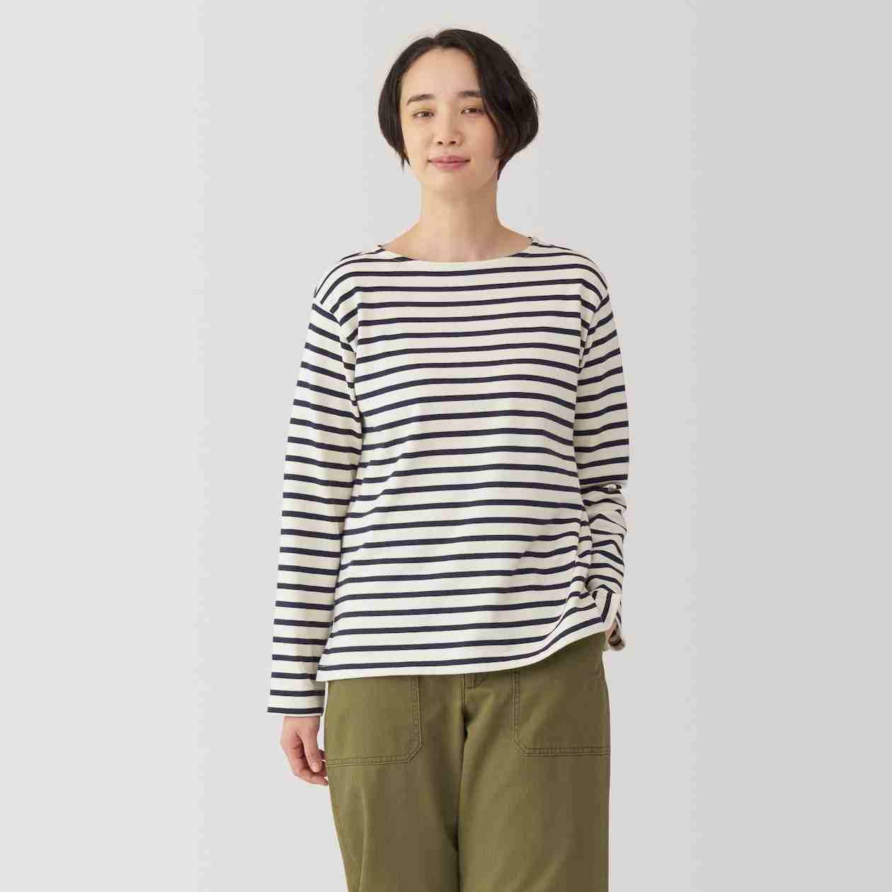 Heavyweight boat neck Long sleeve T-shirt