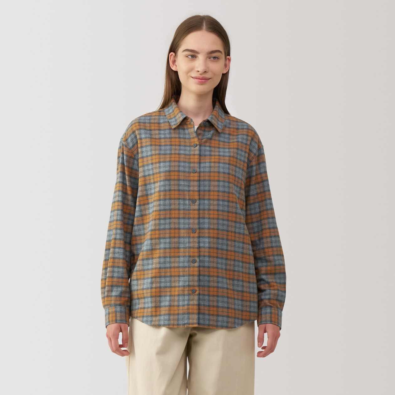 Women's Double-brushed flannel regular collar Long Sleeve shirt