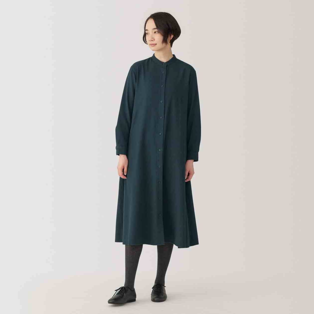 MUJI | Women's Double-brushed flannel stand collar Long Sleeve dress