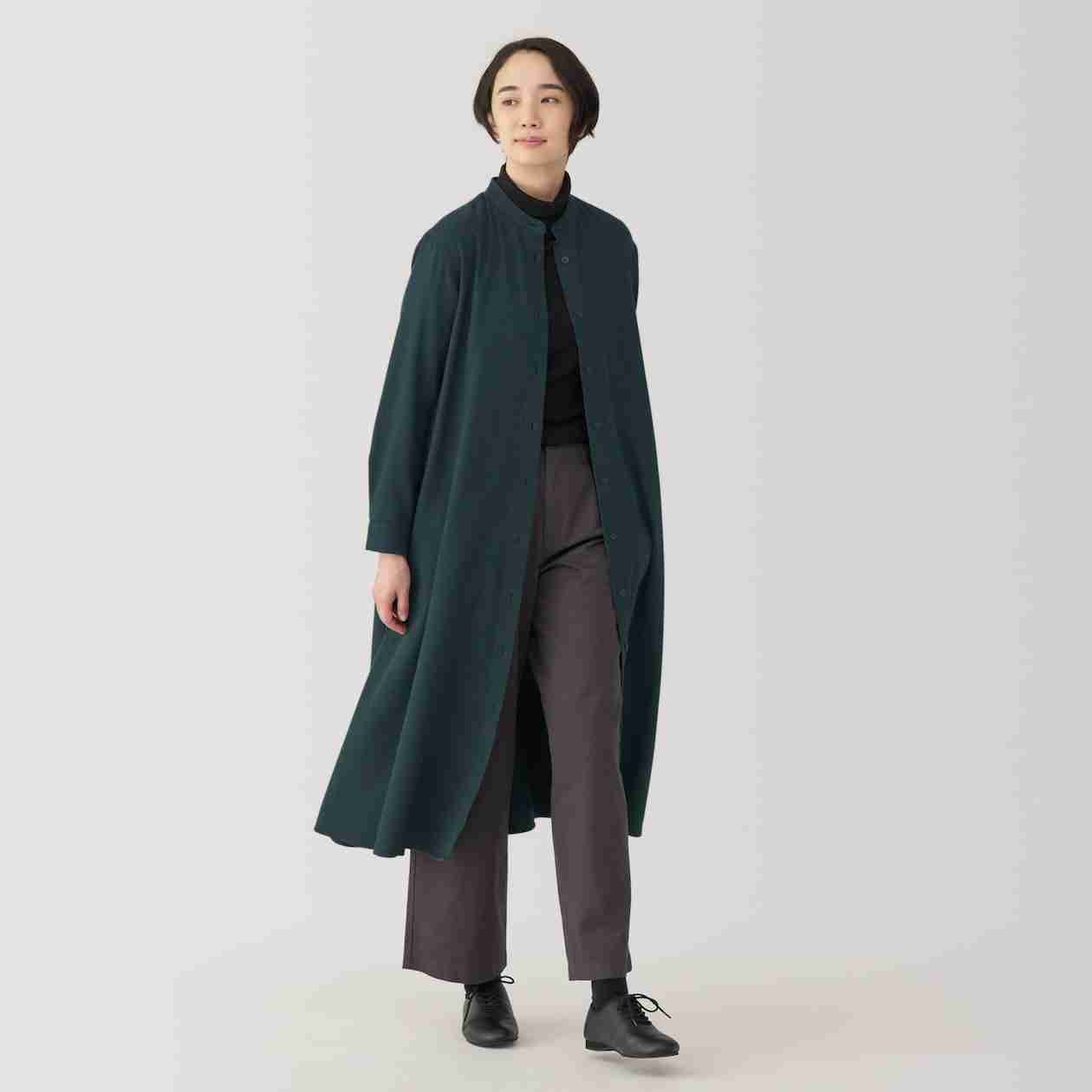 MUJI | Women's Double-brushed flannel stand collar Long Sleeve dress
