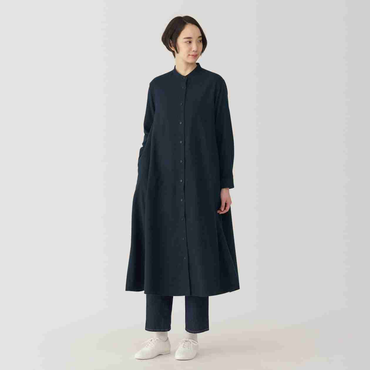 Women's Double-brushed flannel stand collar Long Sleeve dress