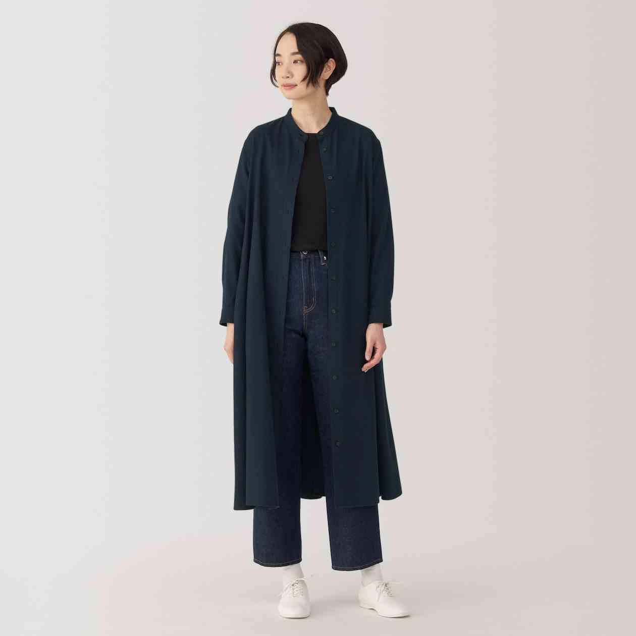 Women's Double-brushed flannel stand collar Long Sleeve dress