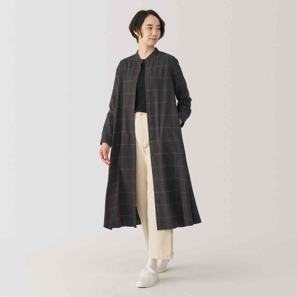 Women's Double-brushed flannel stand collar Long Sleeve dress