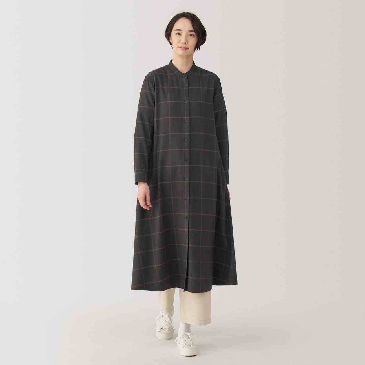 Women's Double-brushed flannel stand collar Long Sleeve dress