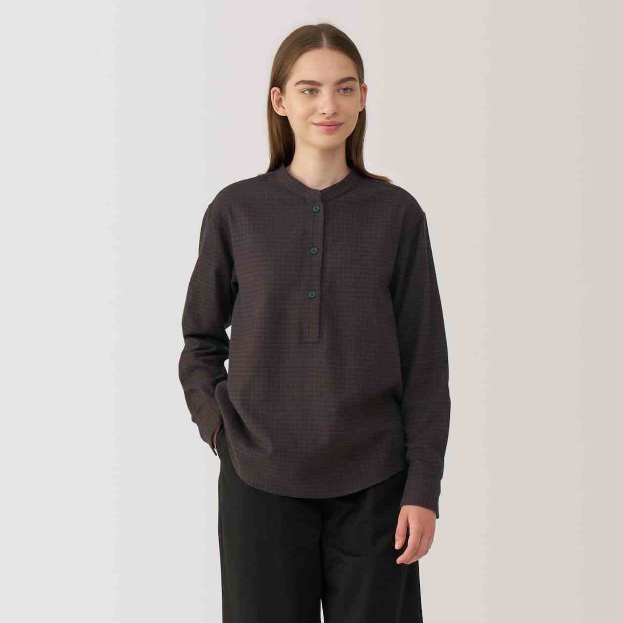 Women's Double-brushed flannel stand collar Long Sleeve blouse