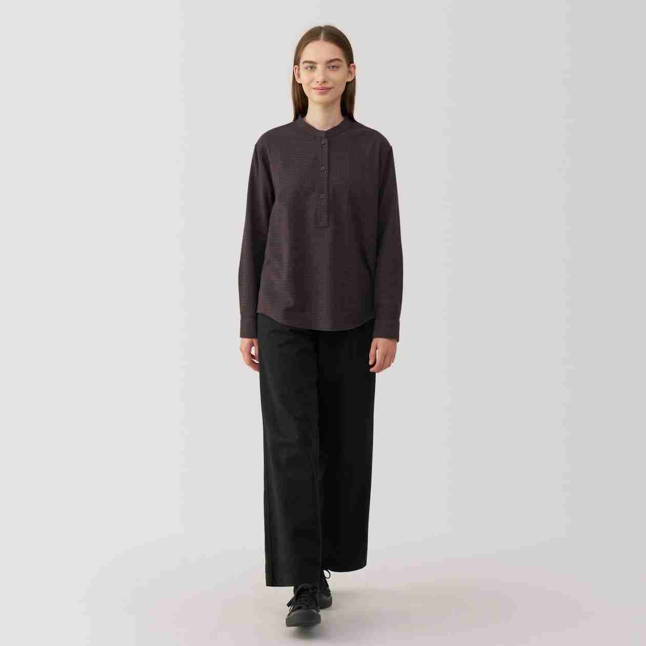Women's Double-brushed flannel stand collar Long Sleeve blouse