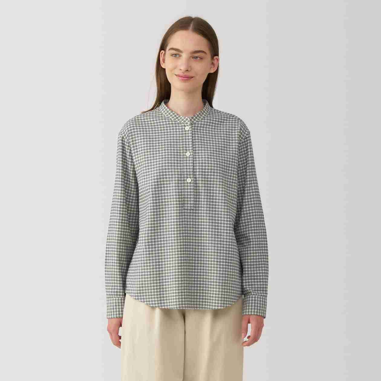Women's Double-brushed flannel stand collar Long Sleeve blouse