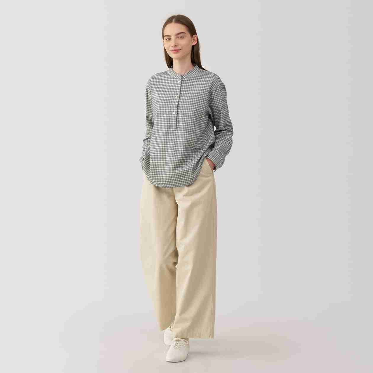 Women's Double-brushed flannel stand collar Long Sleeve blouse