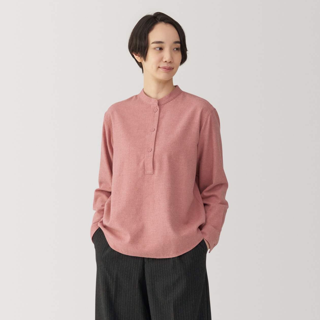MUJI | Women's Double-brushed flannel stand collar Long Sleeve blouse