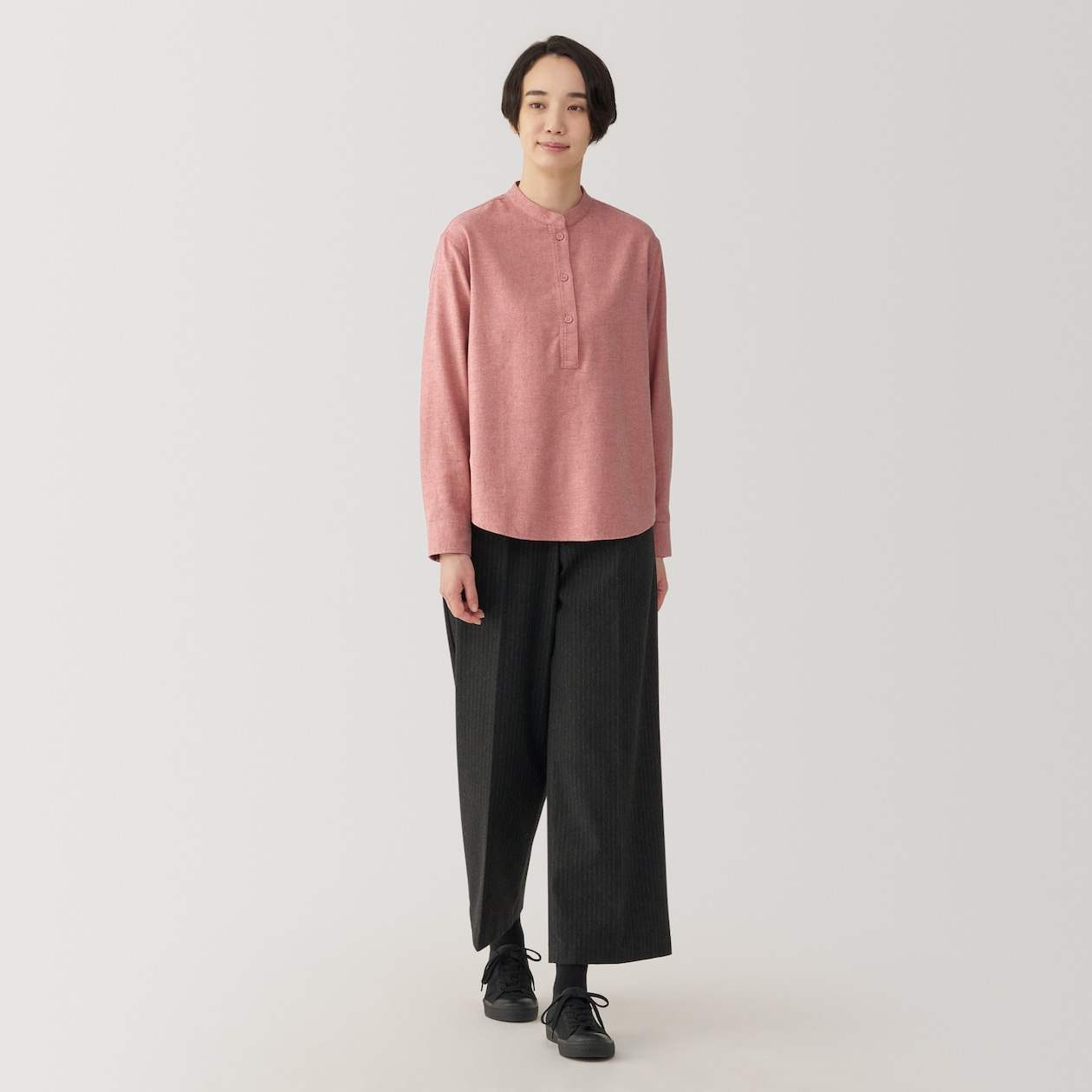 MUJI | Women's Double-brushed flannel stand collar Long Sleeve blouse