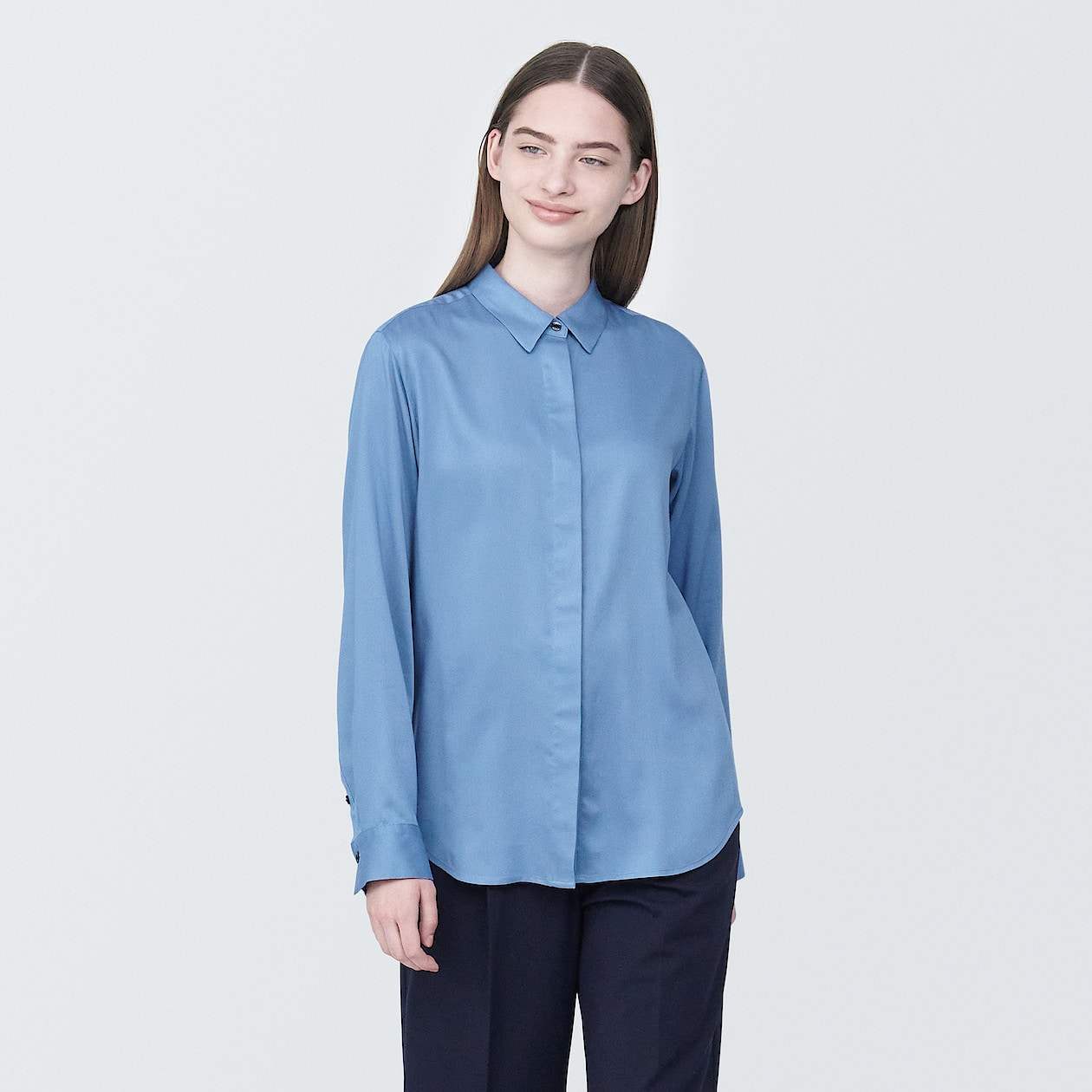MUJI | Women's Rayon blend regular collar Long Sleeve blouse(OS)
