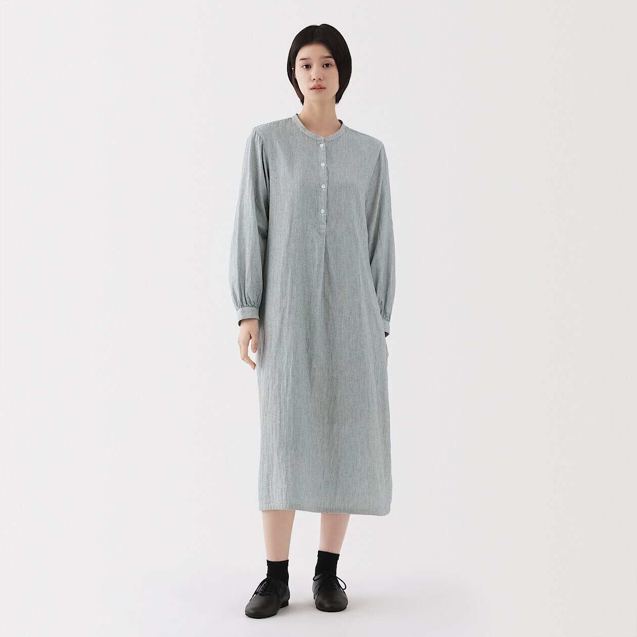 Kapok blend double gauze Long Sleeve dress