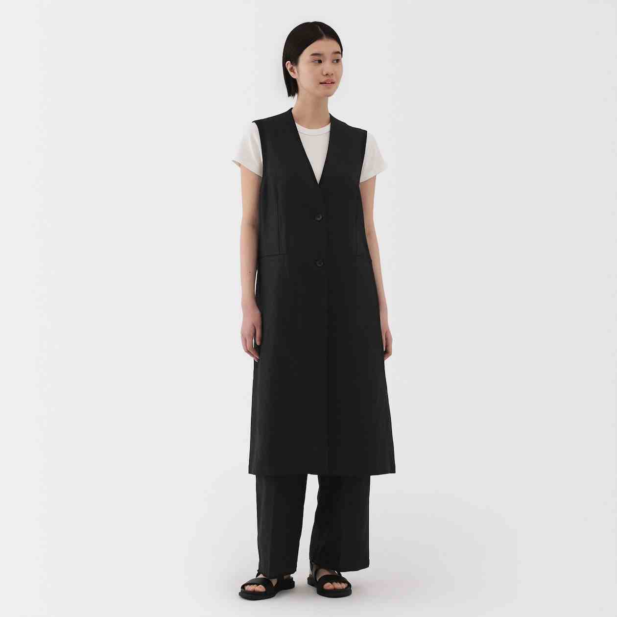 MUJI | Hemp blend twill Long gilet dress