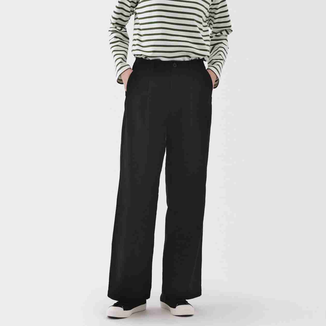 Slub yarn chino Darted wide pants (long)
