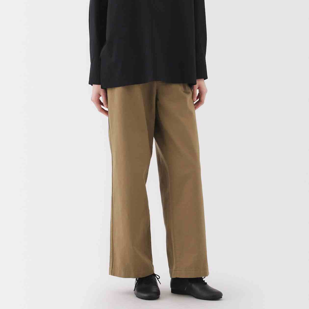 Slub yarn chino Darted wide pants (long)