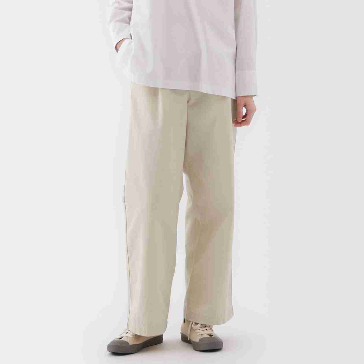 Slub yarn chino Darted wide pants (long)