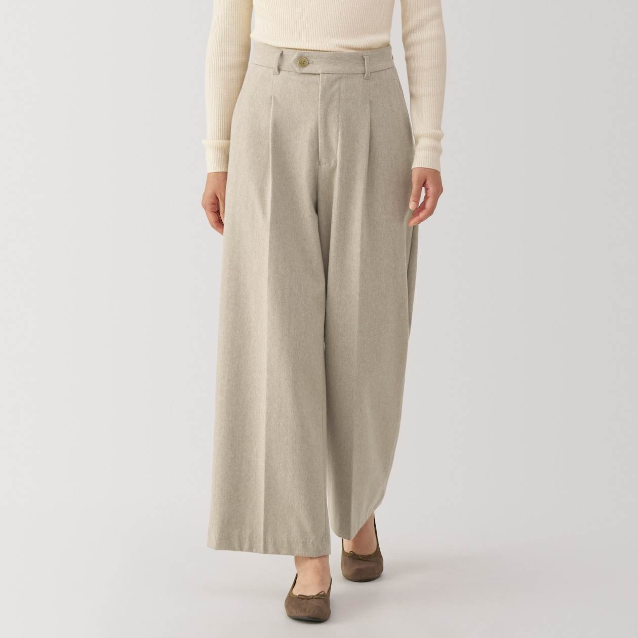 MUJI | Women's Stretch brushed cloth Tucked wide pants