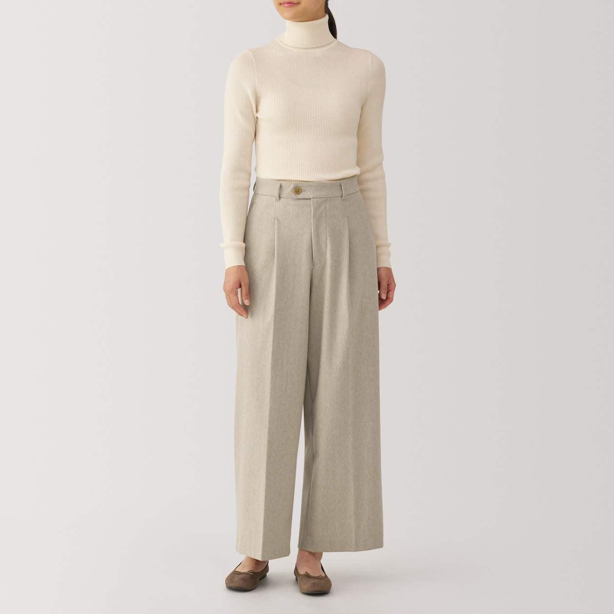 MUJI | Women's Stretch brushed cloth Tucked wide pants