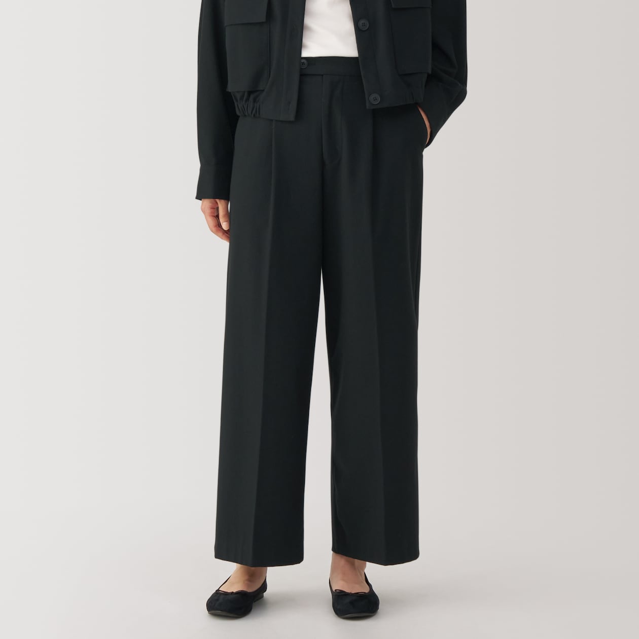 MUJI | Women's Stretch brushed cloth Tucked wide pants