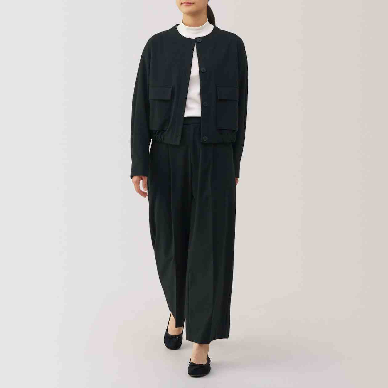MUJI | Women's Stretch brushed cloth Tucked wide pants
