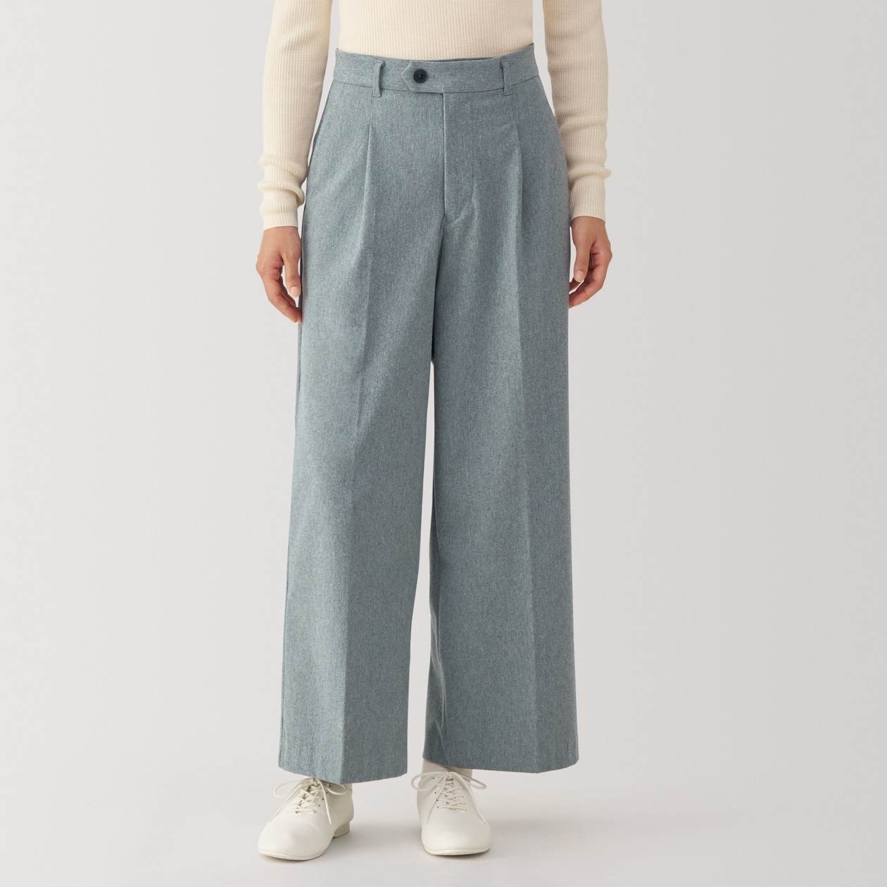 MUJI | Women's Stretch brushed cloth Tucked wide pants