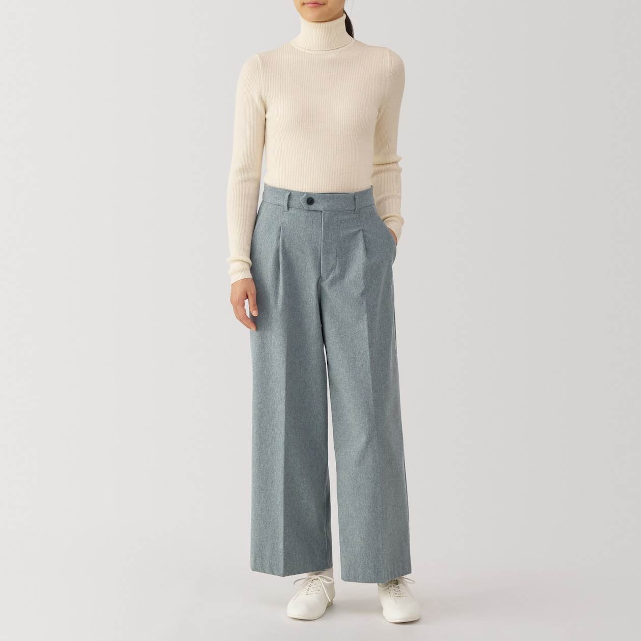 MUJI | Women's Stretch brushed cloth Tucked wide pants