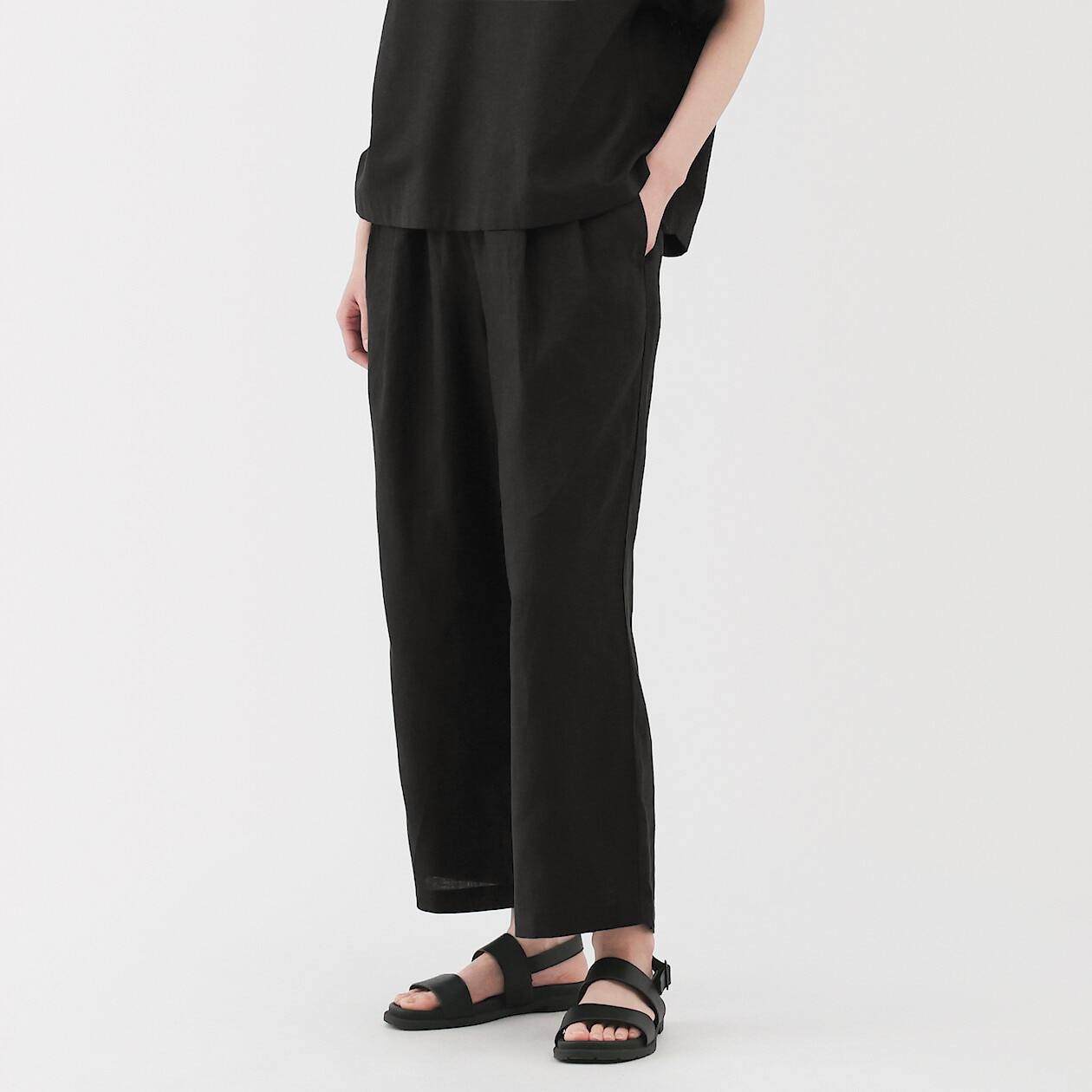 Washed linen Easy wide pants